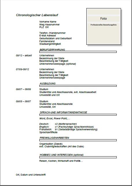 German Cv Template Lebenslauf Joblers