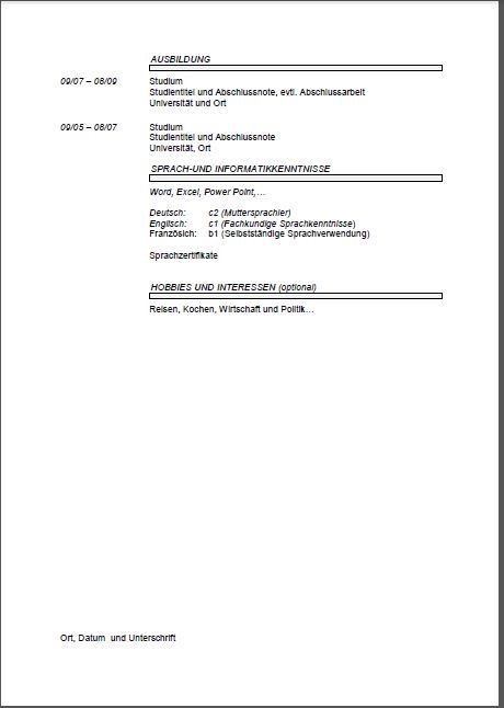 German Cv Template Lebenslauf Joblers