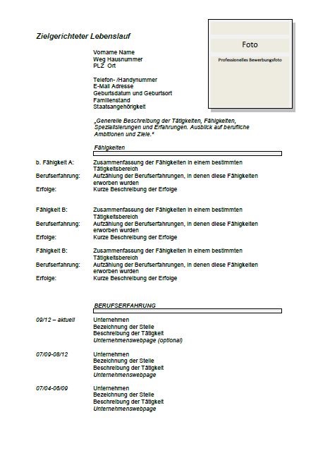 German Cv Template Lebenslauf Joblers