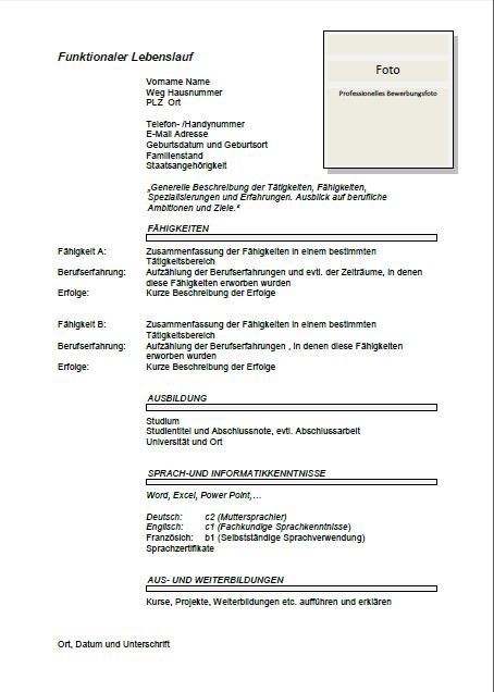 Functional German CV sample